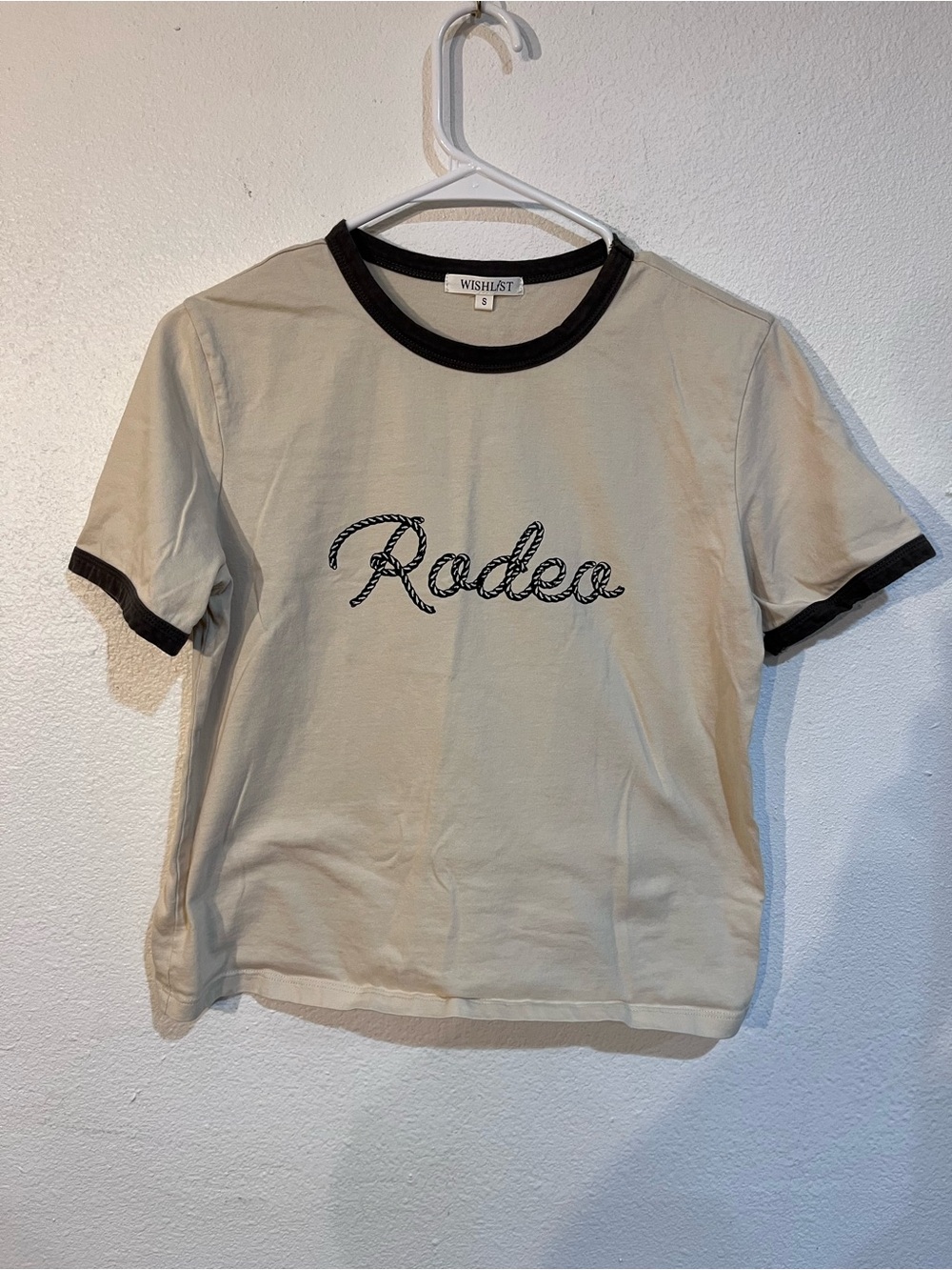 Wishlist Rodeo Ringer Tee in Cream with Black Trim